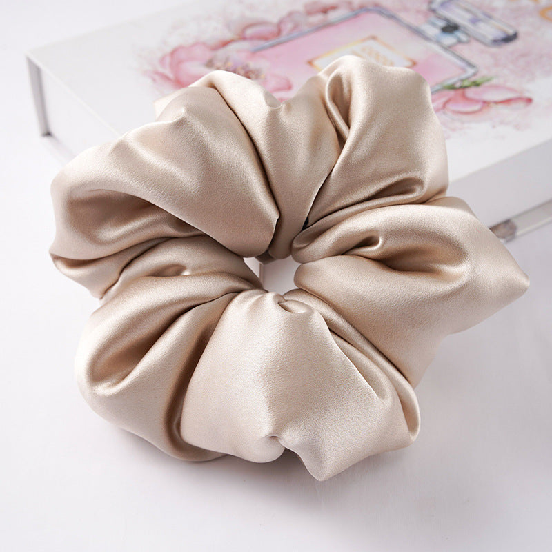 Soft pink, beige, and light gray 100% silk scrunchies-24