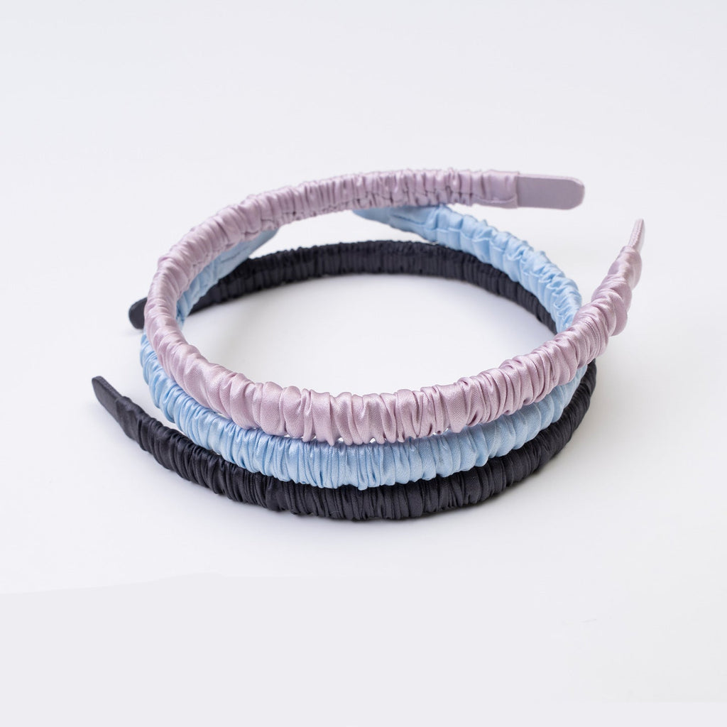 Light blue, pink, gray, and black 100% silk scrunchies-4