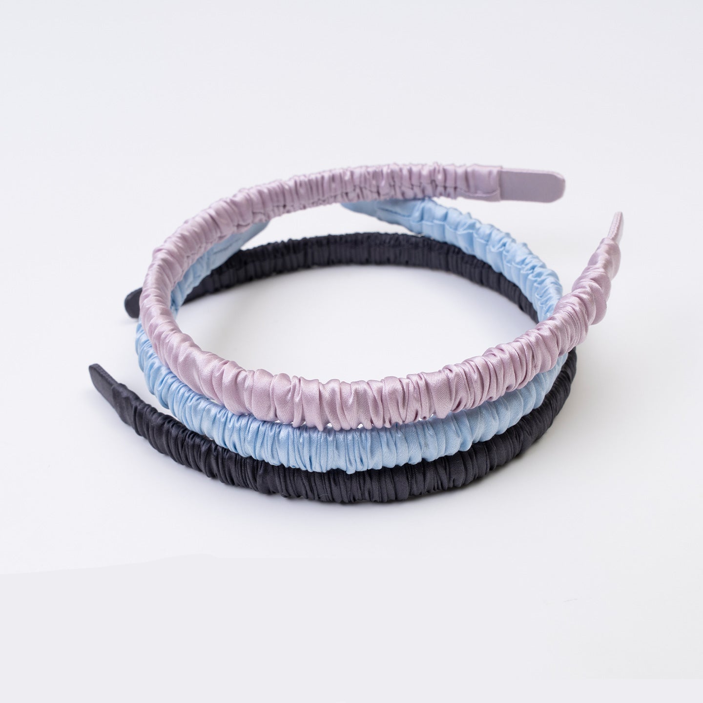 Light blue, pink, gray, and black 100% silk scrunchies-4