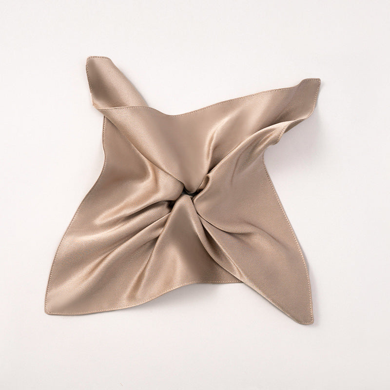 Soft - colored 100% silk scrunchies in gray, pink, and beige-12