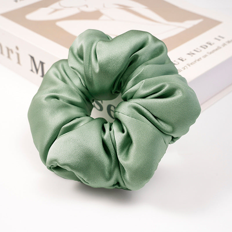 Solid - colored 100% silk scrunchies in beige, light blue, white, red, and black-8