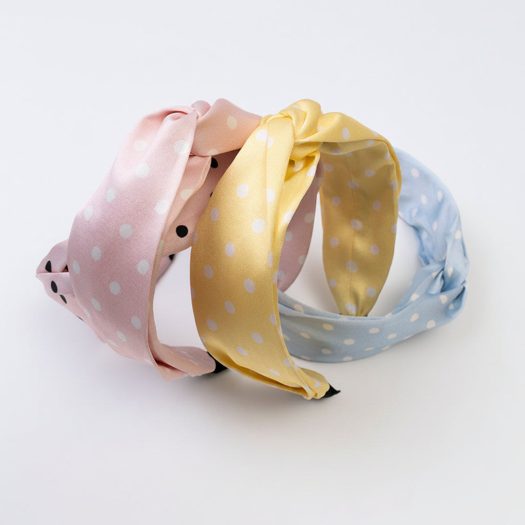 Pink, yellow, and blue polka - dot 100% silk headbands-3