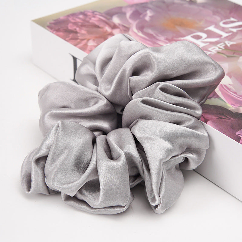 Light gray and beige 100% silk scrunchies-7
