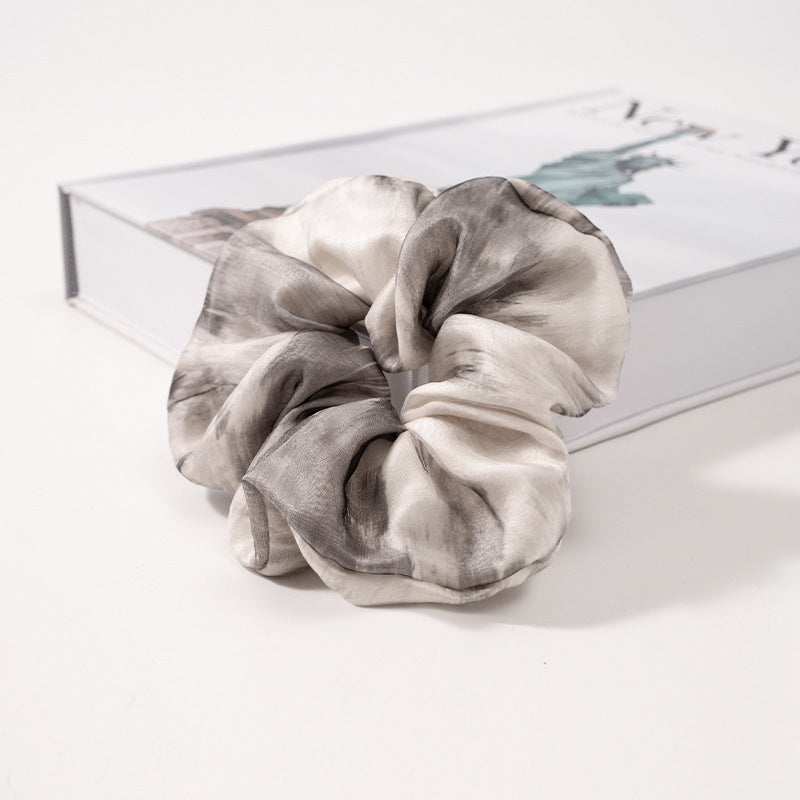 Light gray, pastel green and blue 100% mulberry silk hair scrunchies-12