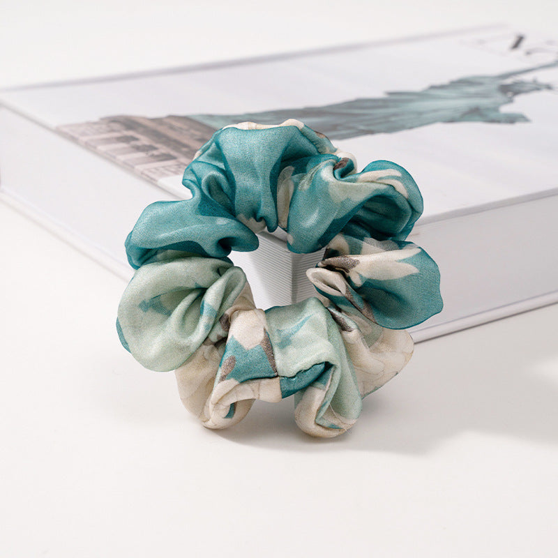 Light gray, pastel green and blue 100% mulberry silk hair scrunchies-8