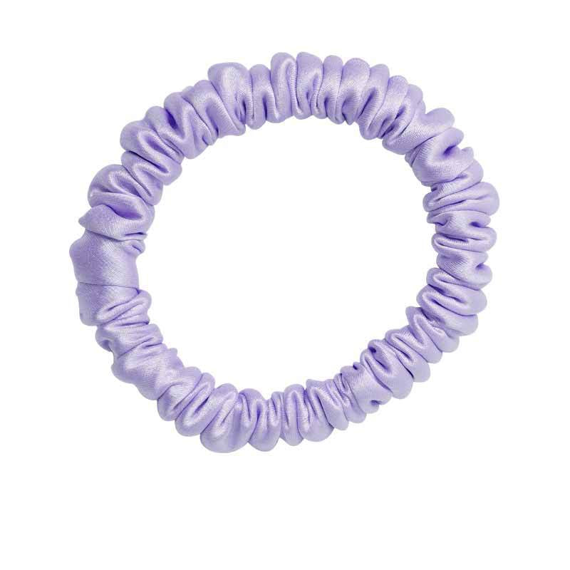 A set of silk scrunchies in black, gray, beige, brown, light blue, pink, and green colors-19