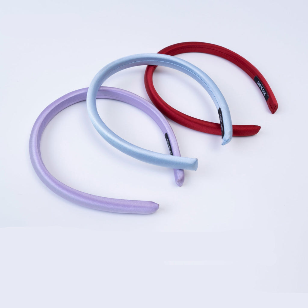 Soft lavender, light blue, and red 100% silk headbands