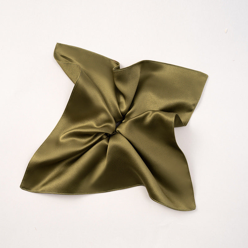Soft - colored 100% silk scrunchies in gray, pink, and beige-11