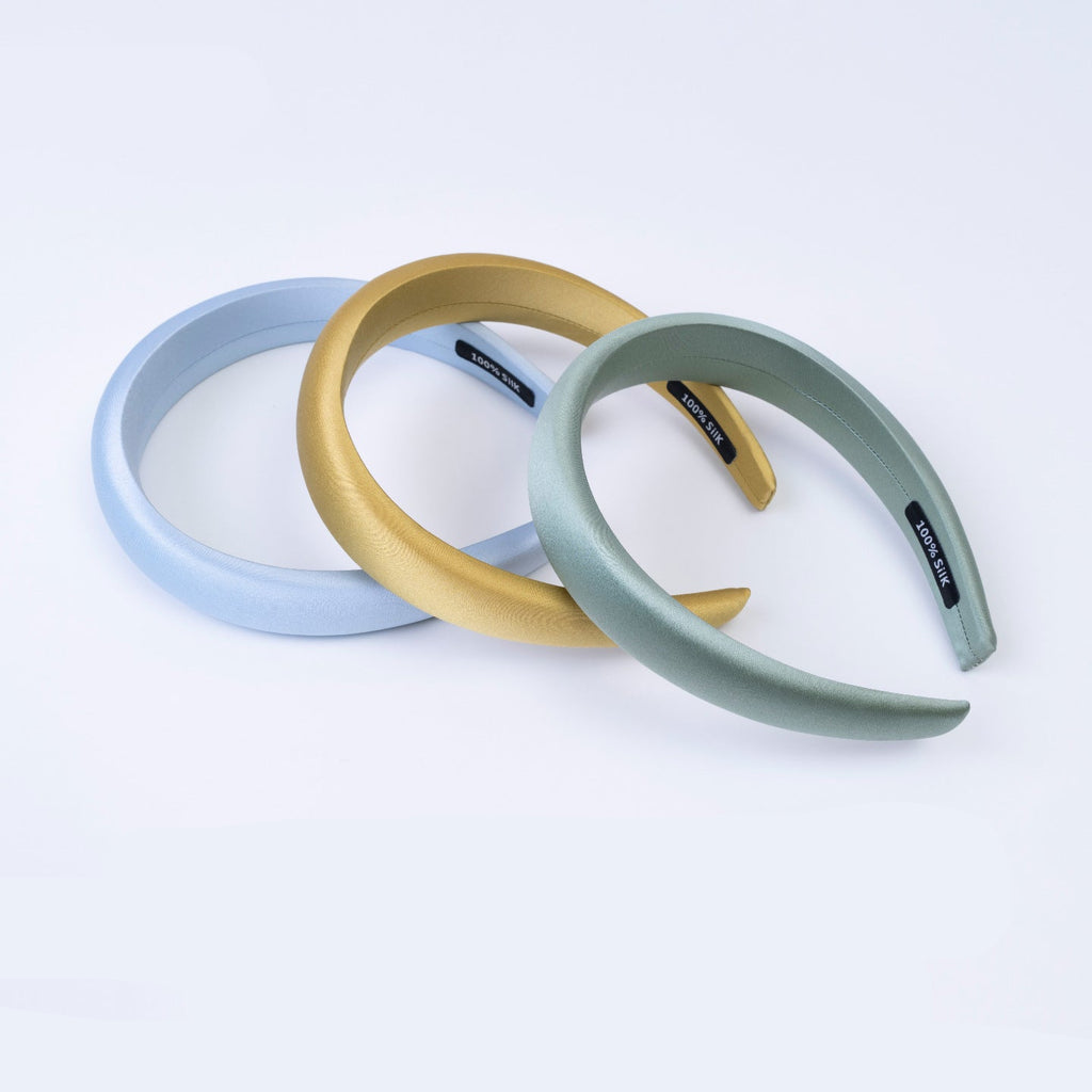 Soft blue, golden, and sage - green 100% silk headbands