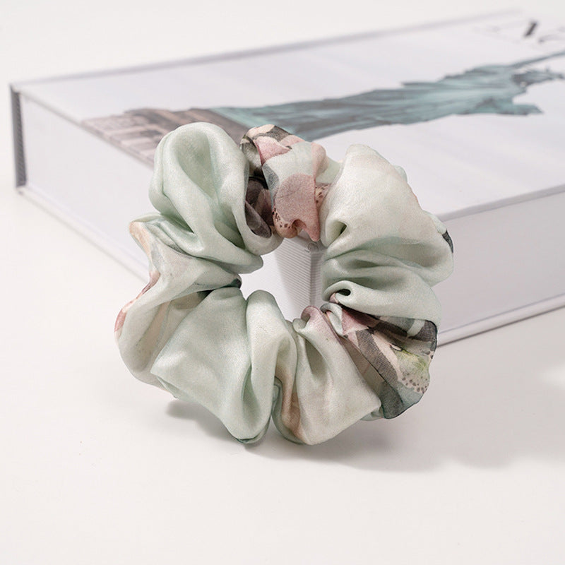 Light gray, pastel green and blue 100% mulberry silk hair scrunchies-5