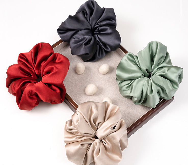 Red, navy, green, and beige 100% silk scrunchies