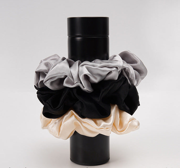 Light gray and beige 100% silk scrunchies-4
