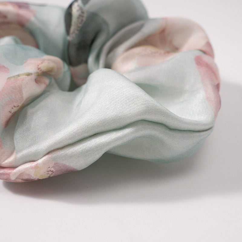 Light gray, pastel green and blue 100% mulberry silk hair scrunchies-3