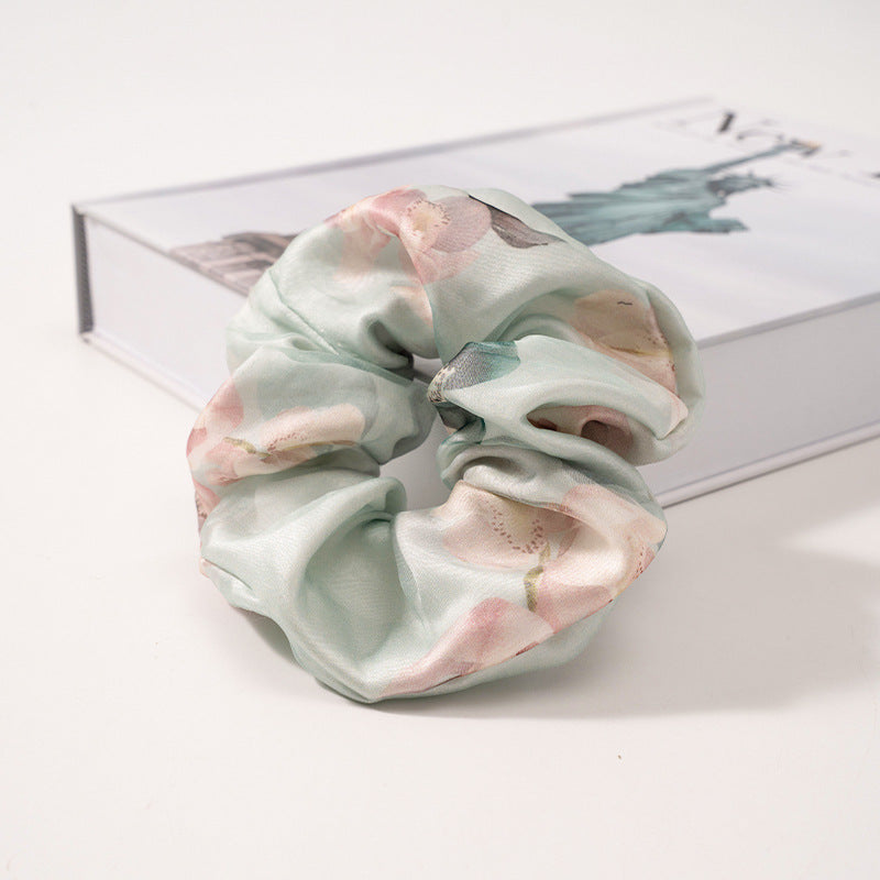 Blue - green, minty, and gray - white 100% silk scrunchies-6