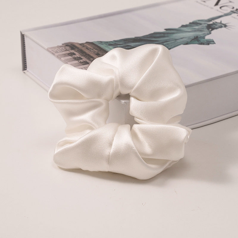 Solid color 100% silk scrunchies in light blue, pink, beige, and other colors-9