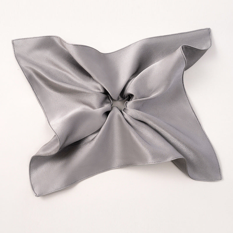 Soft - colored 100% silk scrunchies in gray, pink, and beige-5