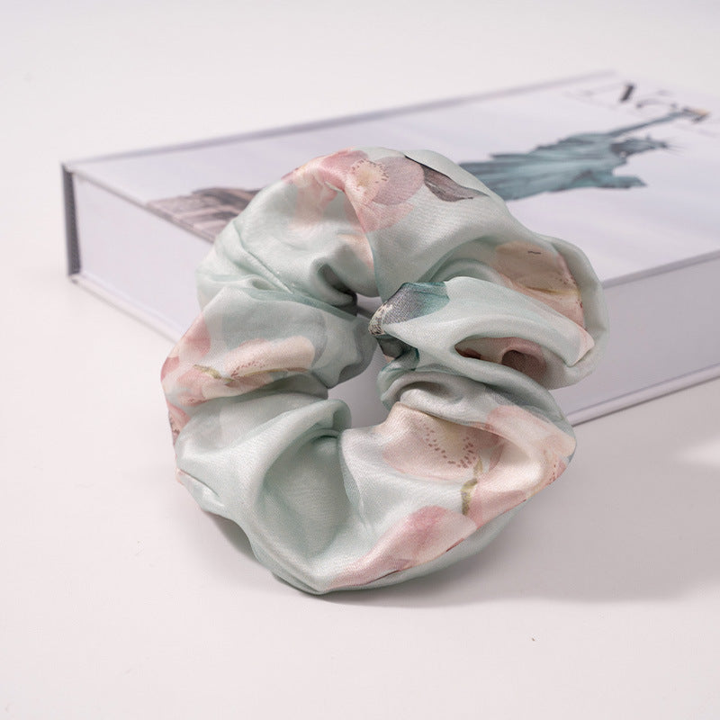 Blue - green, minty, and gray - white 100% silk scrunchies-3