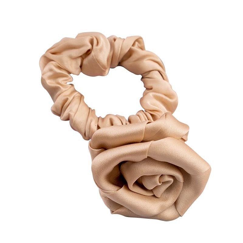 Lavender, light pink, and beige silk rose - shaped scrunchies-5