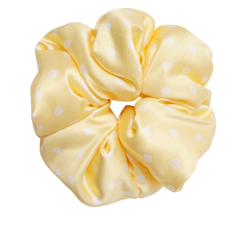 Retro polka - dot 100% silk scrunchies in black, white, blue, pink, and yellow-27