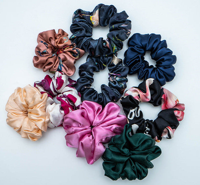 Various colored 100% silk scrunchies