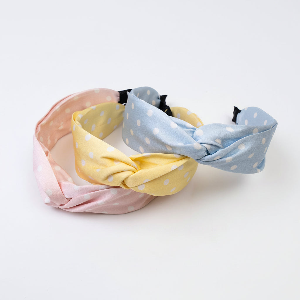 Pink, yellow, and blue polka - dot 100% silk headbands