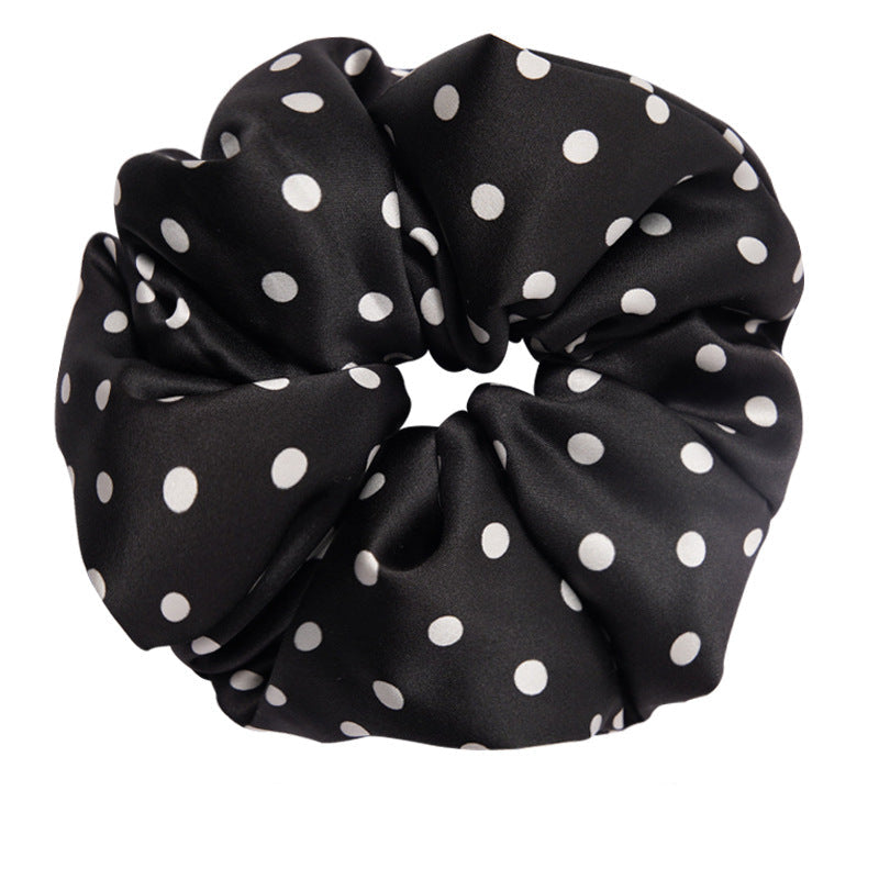Retro polka - dot 100% silk scrunchies in black, white, blue, pink, and yellow-23