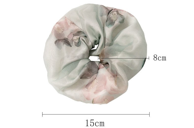 8CM Wide 100% Silk Scrunchie - Ink Wash Style for Elegant Women