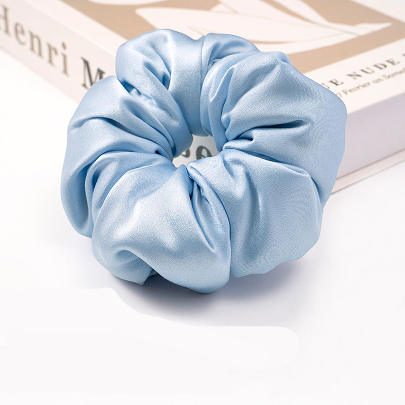 Solid - colored 100% silk scrunchies in beige, light blue, white, red, and black-2