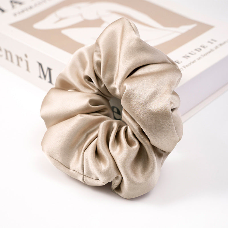 Solid - colored 100% silk scrunchies in beige, light blue, white, red, and black-11