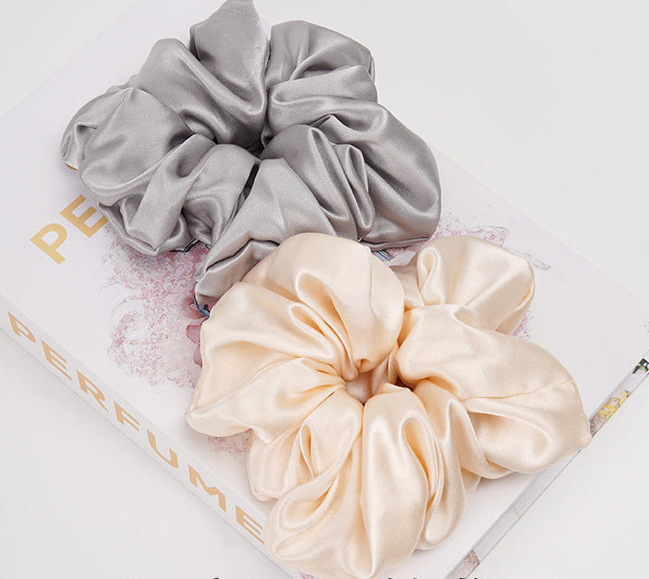 Light gray and beige 100% silk scrunchies