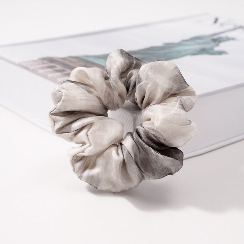 Light gray, pastel green and blue 100% mulberry silk hair scrunchies-11
