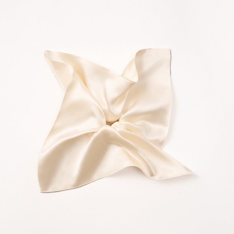 Soft - colored 100% silk scrunchies in gray, pink, and beige-7