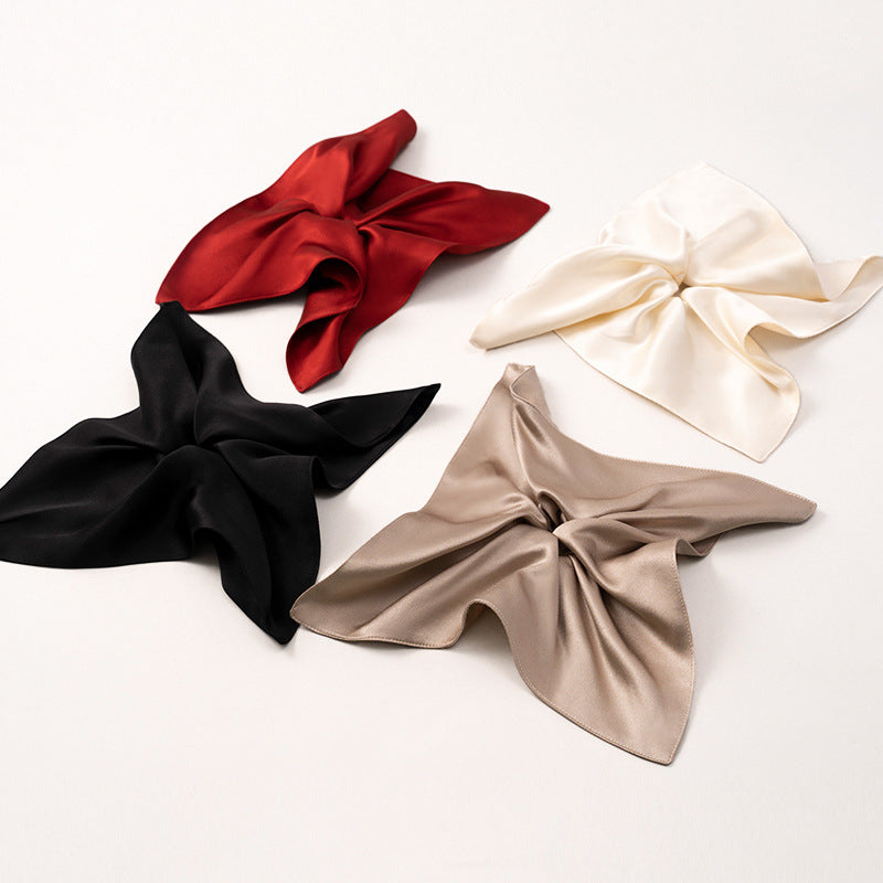 Soft - colored 100% silk scrunchies in gray, pink, and beige-2