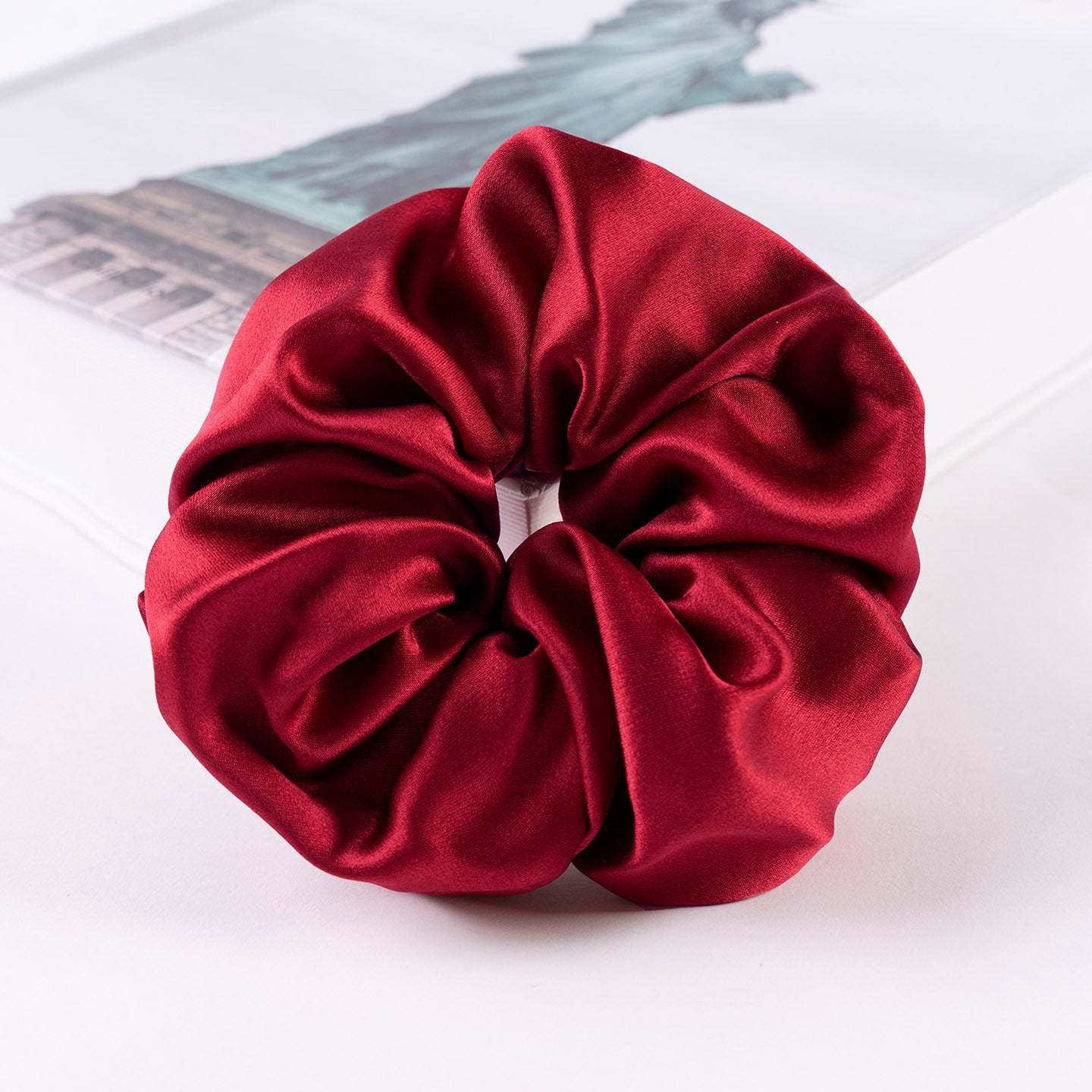 Solid color 100% silk scrunchies in light blue, pink, beige, and other colors-17