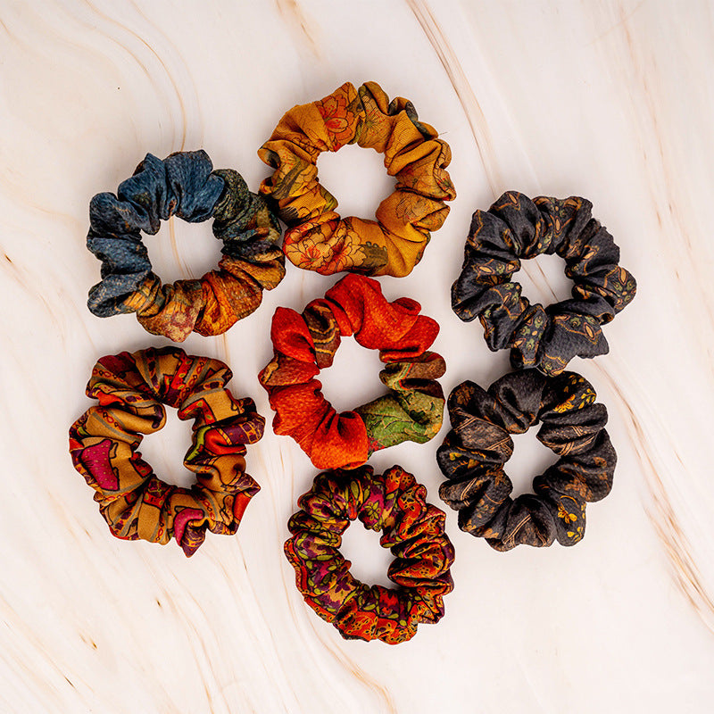 Colorful vintage - style silk scrunchies-3