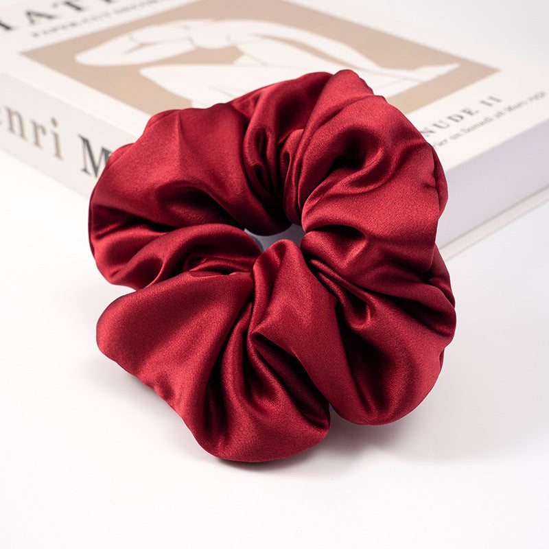 Solid - colored 100% silk scrunchies in beige, light blue, white, red, and black-16
