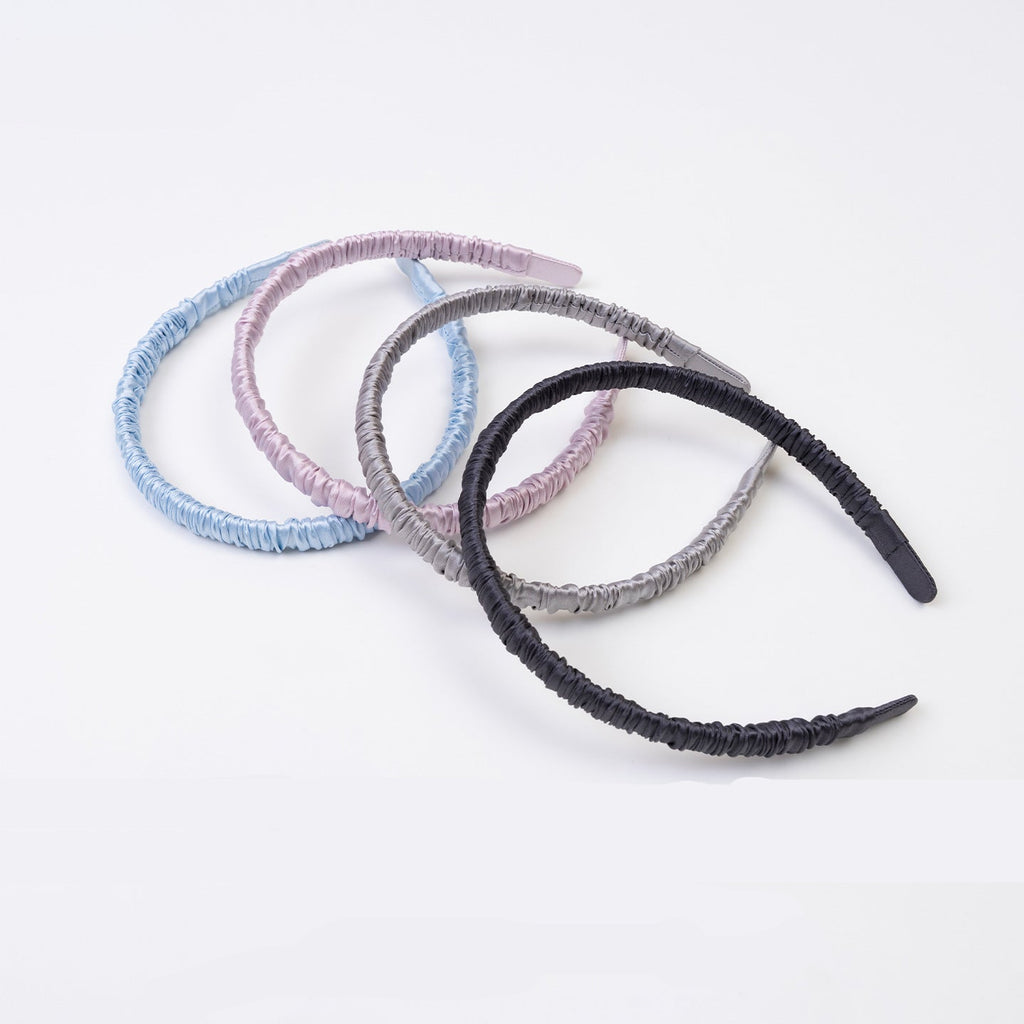 Light blue, pink, gray, and black 100% silk scrunchies