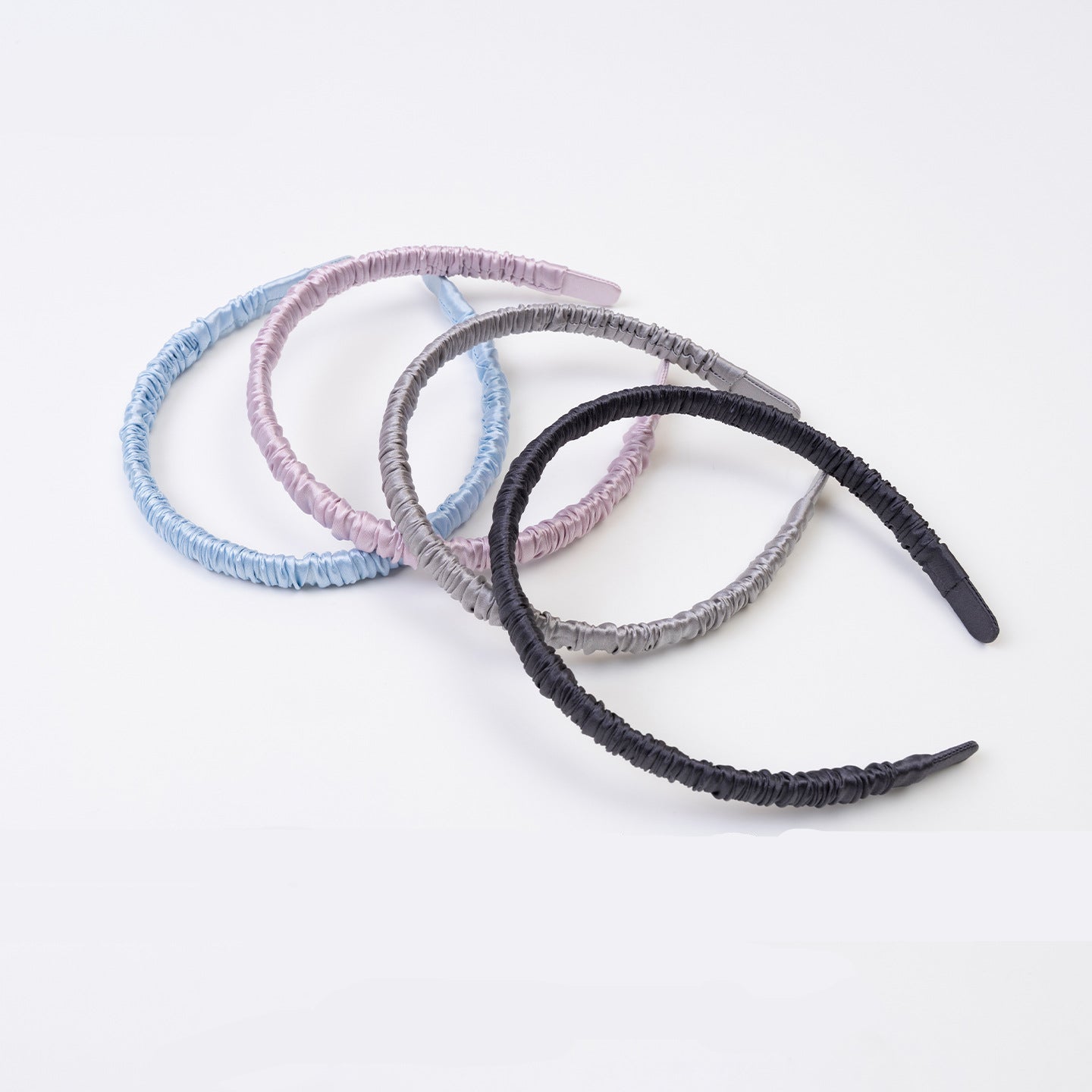 Light blue, pink, gray, and black 100% silk scrunchies