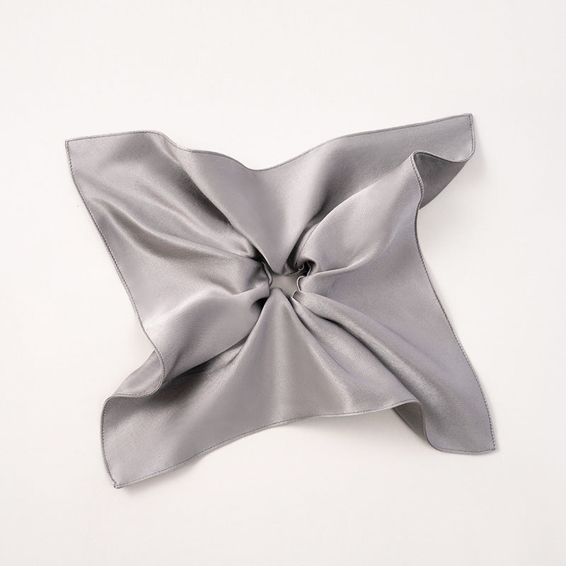 Soft - colored 100% silk scrunchies in gray, pink, and beige-9