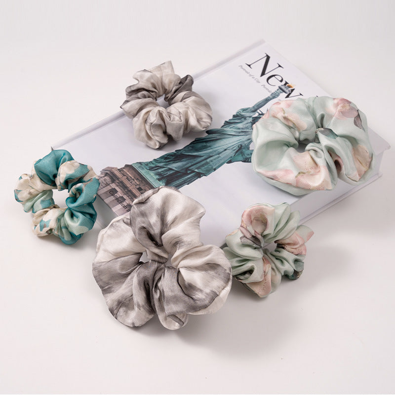 Light gray, pastel green and blue 100% mulberry silk hair scrunchies