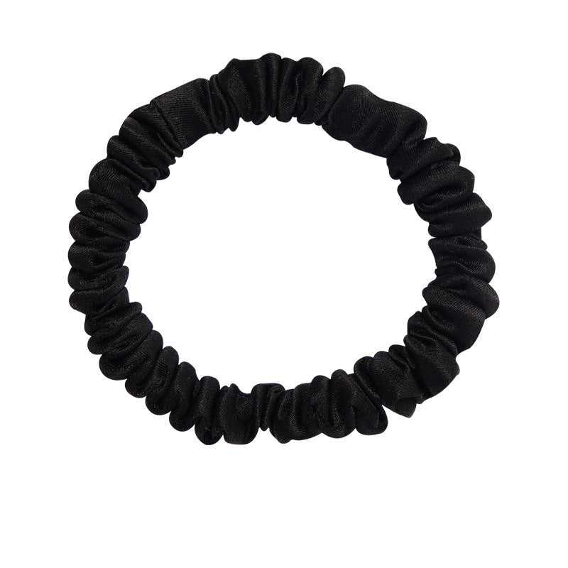 A set of silk scrunchies in black, gray, beige, brown, light blue, pink, and green colors-6