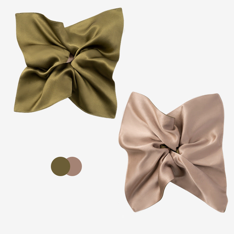 Black, gray, and beige 100% silk square - scarf hair ties-10