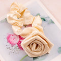 Lavender, light pink, and beige silk rose - shaped scrunchies-6