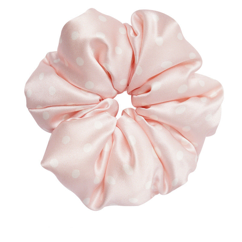 Retro polka - dot 100% silk scrunchies in black, white, blue, pink, and yellow-28