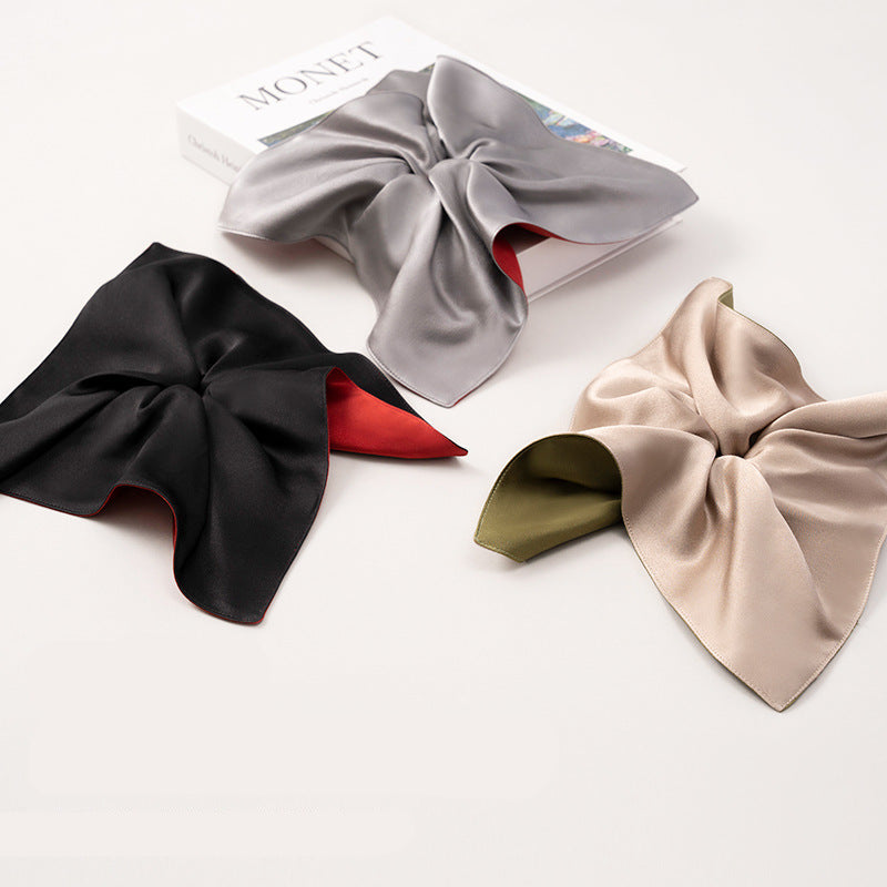 Black, gray, and beige 100% silk square - scarf hair ties