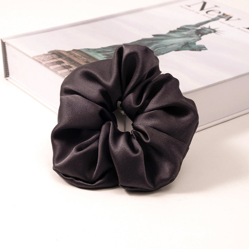 Solid color 100% silk scrunchies in light blue, pink, beige, and other colors-14