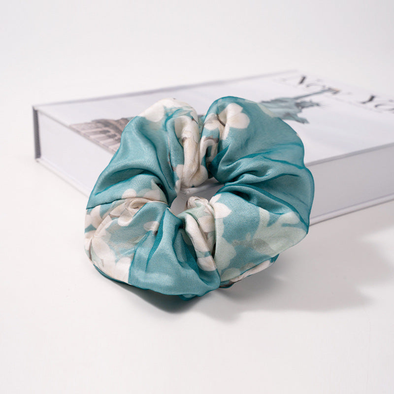 Blue - green, minty, and gray - white 100% silk scrunchies-8