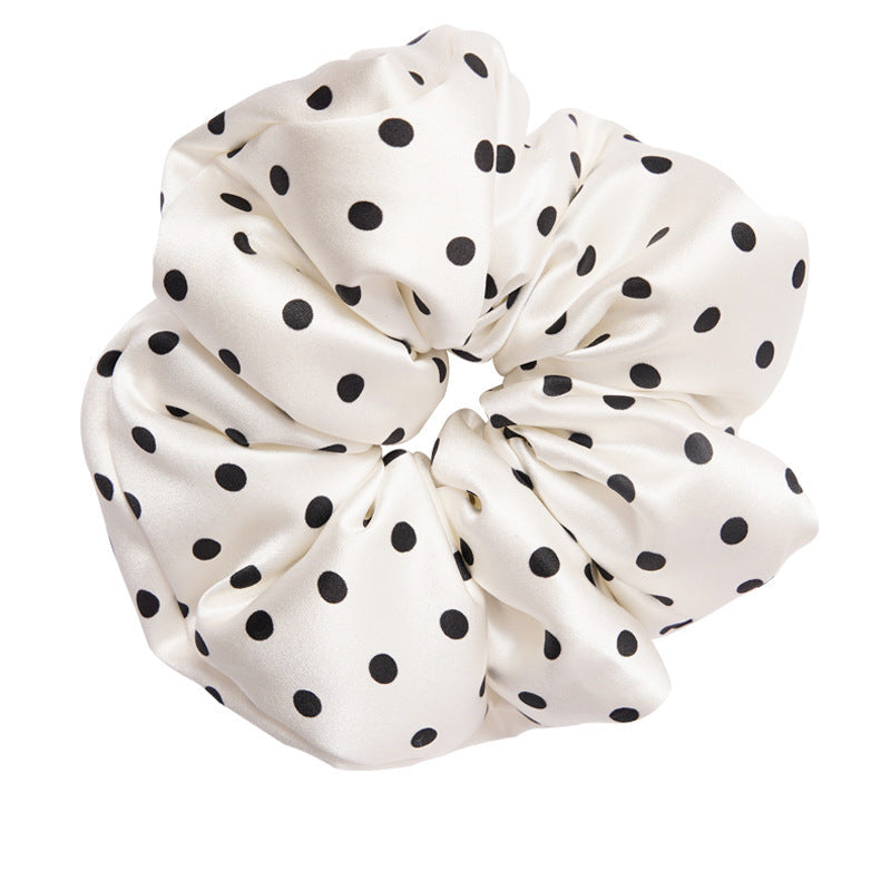 Retro polka - dot 100% silk scrunchies in black, white, blue, pink, and yellow-25