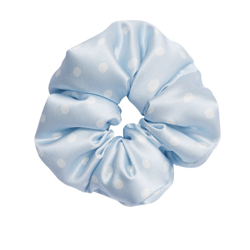 Retro polka - dot 100% silk scrunchies in black, white, blue, pink, and yellow-9