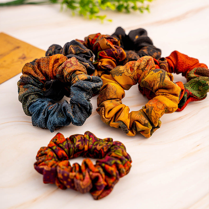 Colorful vintage - style silk scrunchies